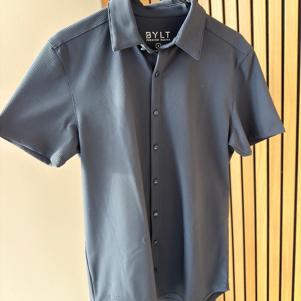 Men's Navy Blue Short Sleeve Ribbed Shirt